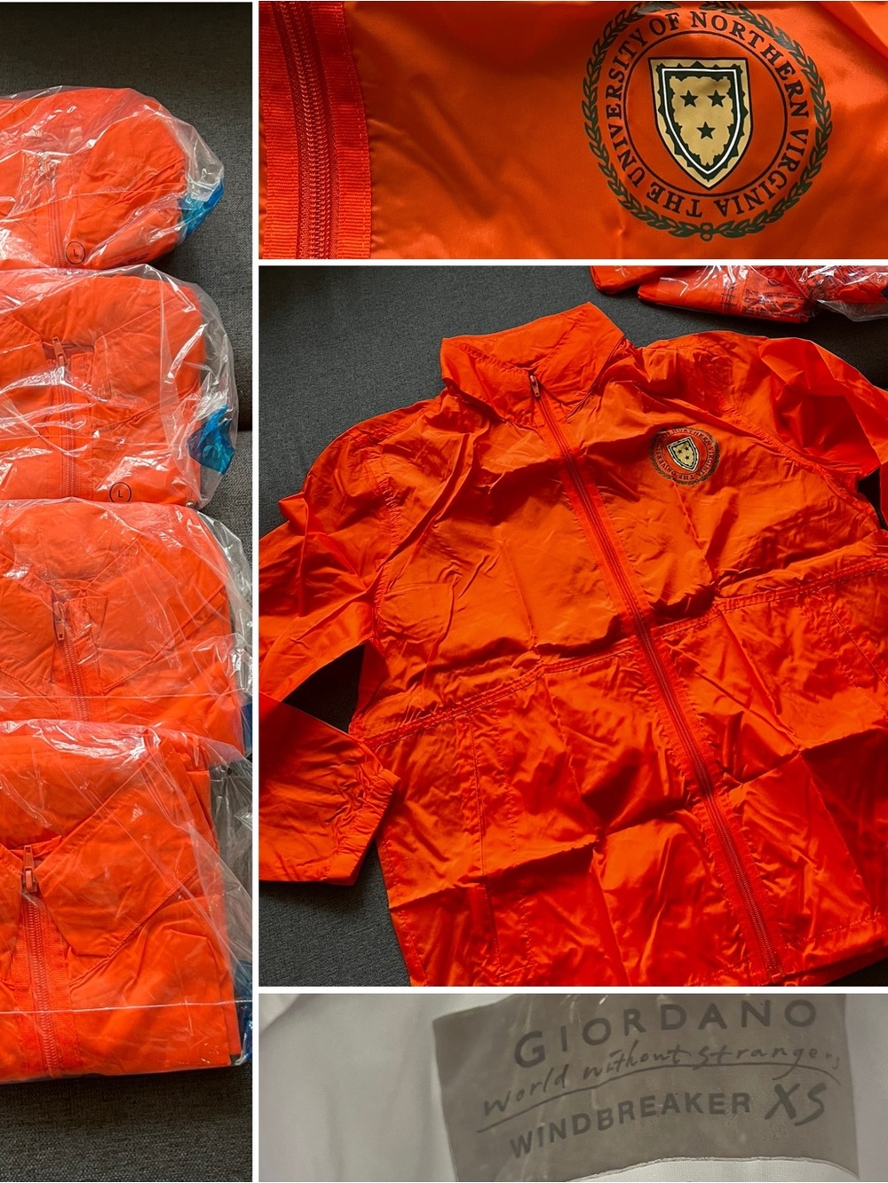 Giordano UNV University Northern Virginia Orange Windbreaker Unisex L Adult New
